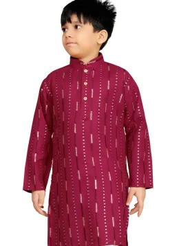 Embroidered Cotton Kurta in Maroon