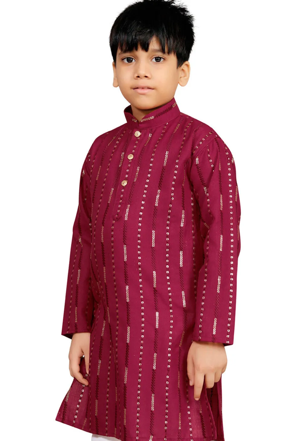 Embroidered Cotton Kurta in Maroon