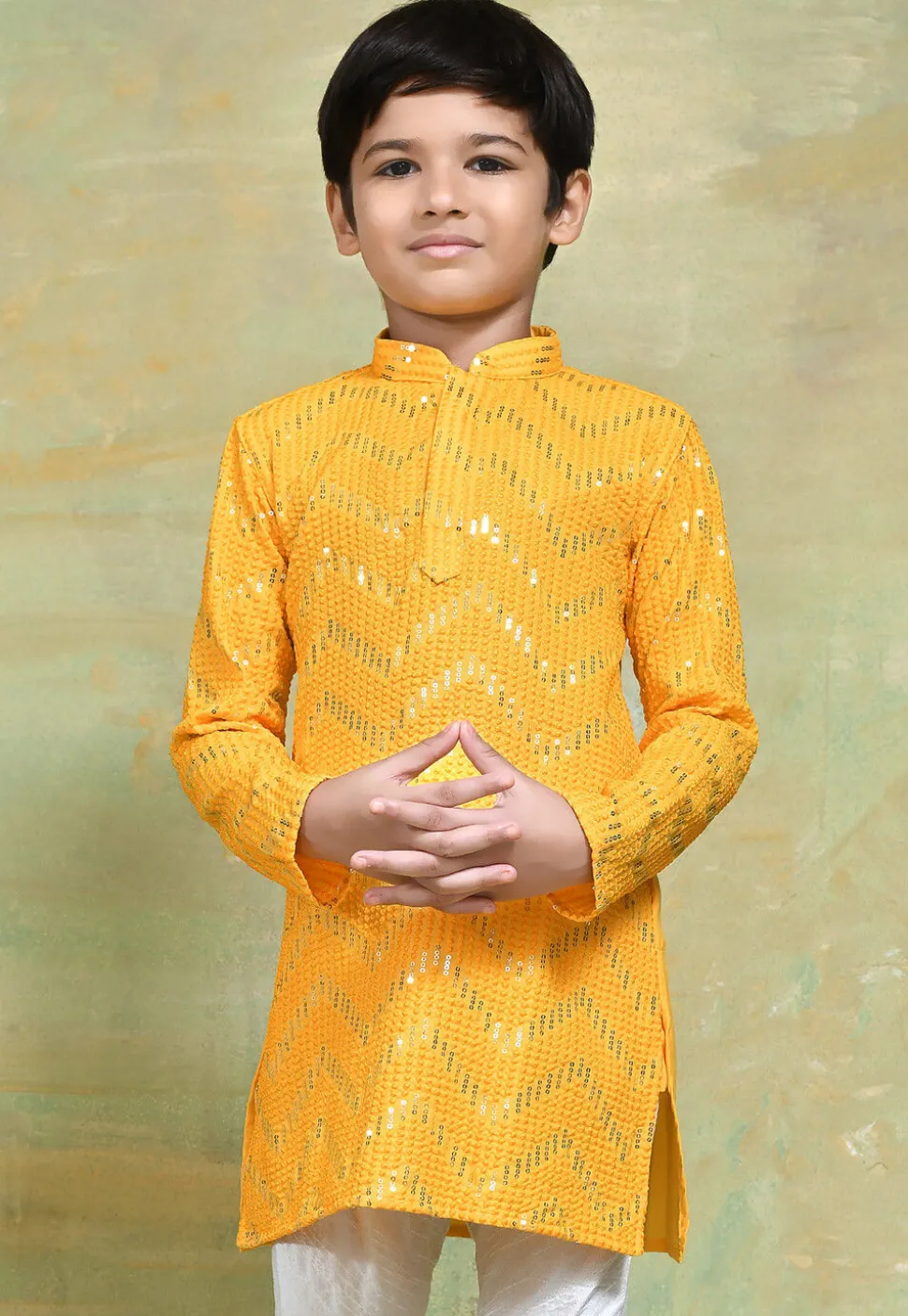 Embroidered Cotton Kurta in Yellow