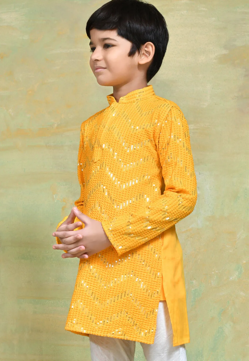 Embroidered Cotton Kurta in Yellow
