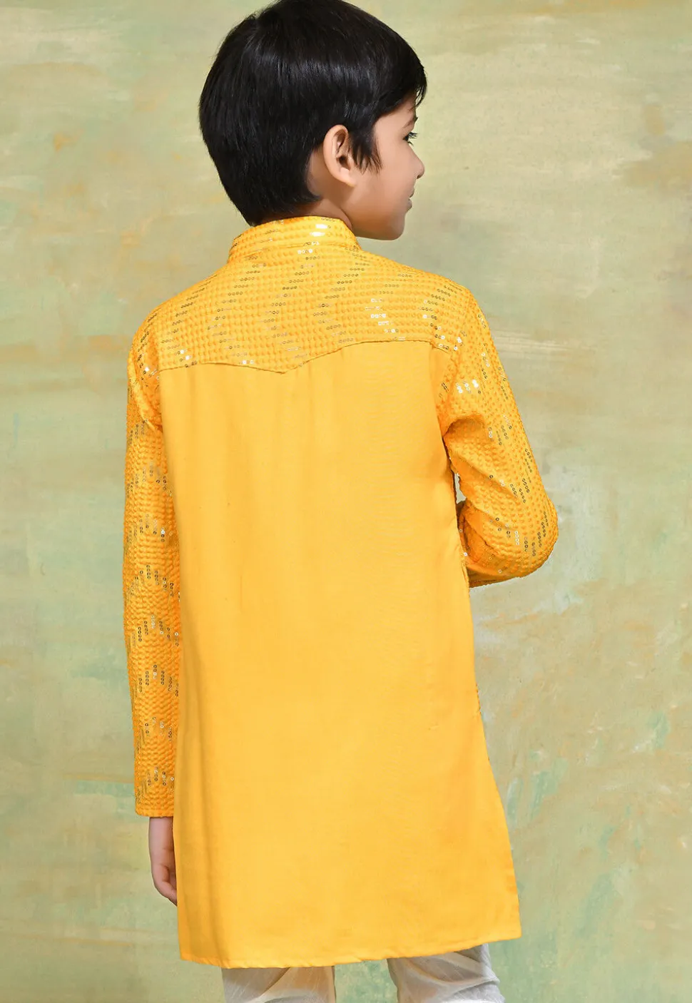 Embroidered Cotton Kurta in Yellow