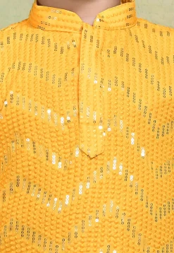 Embroidered Cotton Kurta in Yellow