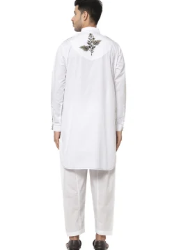 Embroidered Cotton Kurta Set in White