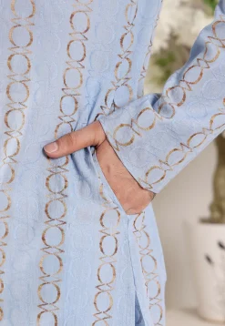 Embroidered Cotton Kurta Set in Sky Blue