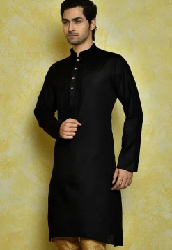 Embroidered Cotton Kurta in Black