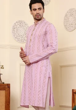 Embroidered Cotton Kurta in Pink