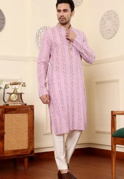 Embroidered Cotton Kurta in Pink