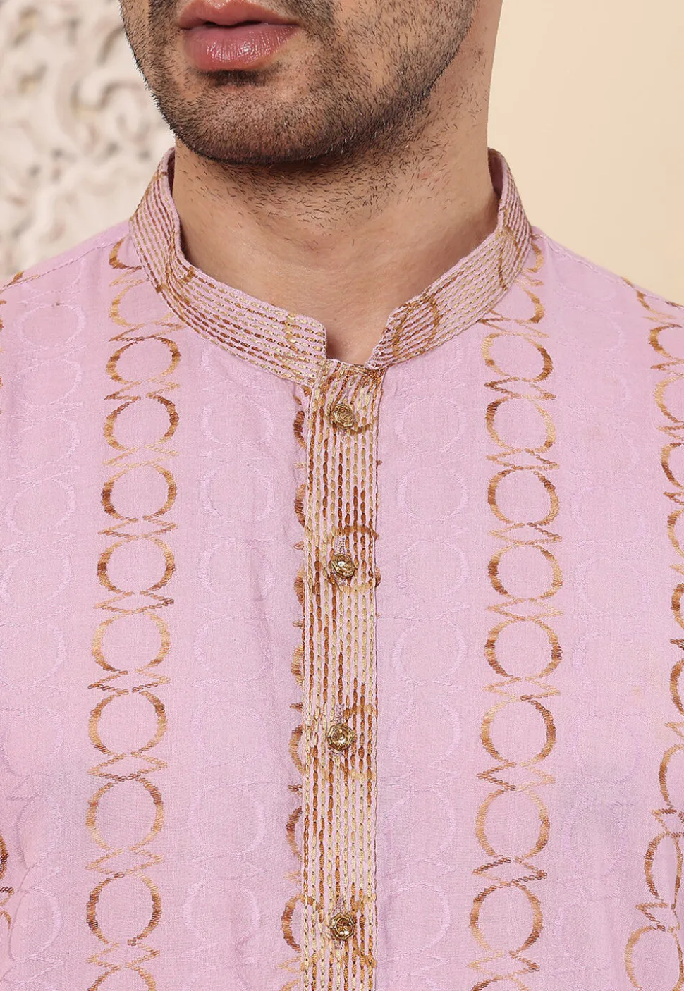 Embroidered Cotton Kurta in Pink