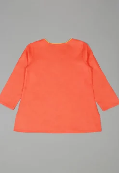 Embroidered Cotton Kurta Set in Peach
