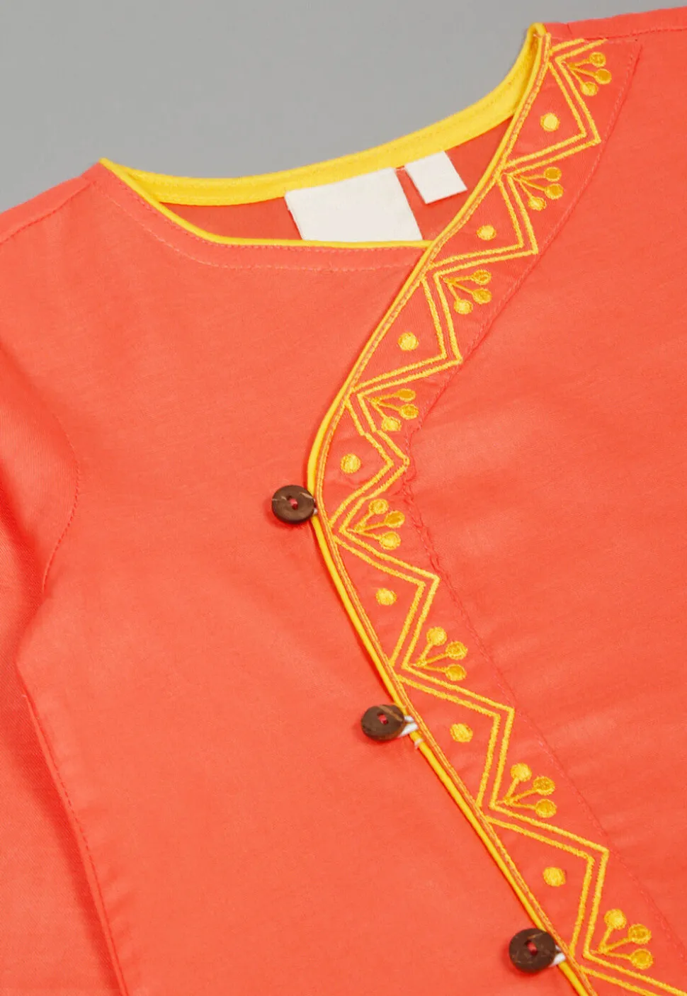 Embroidered Cotton Kurta Set in Peach