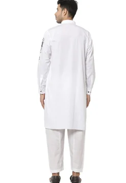 Embroidered Cotton Kurta Set in White