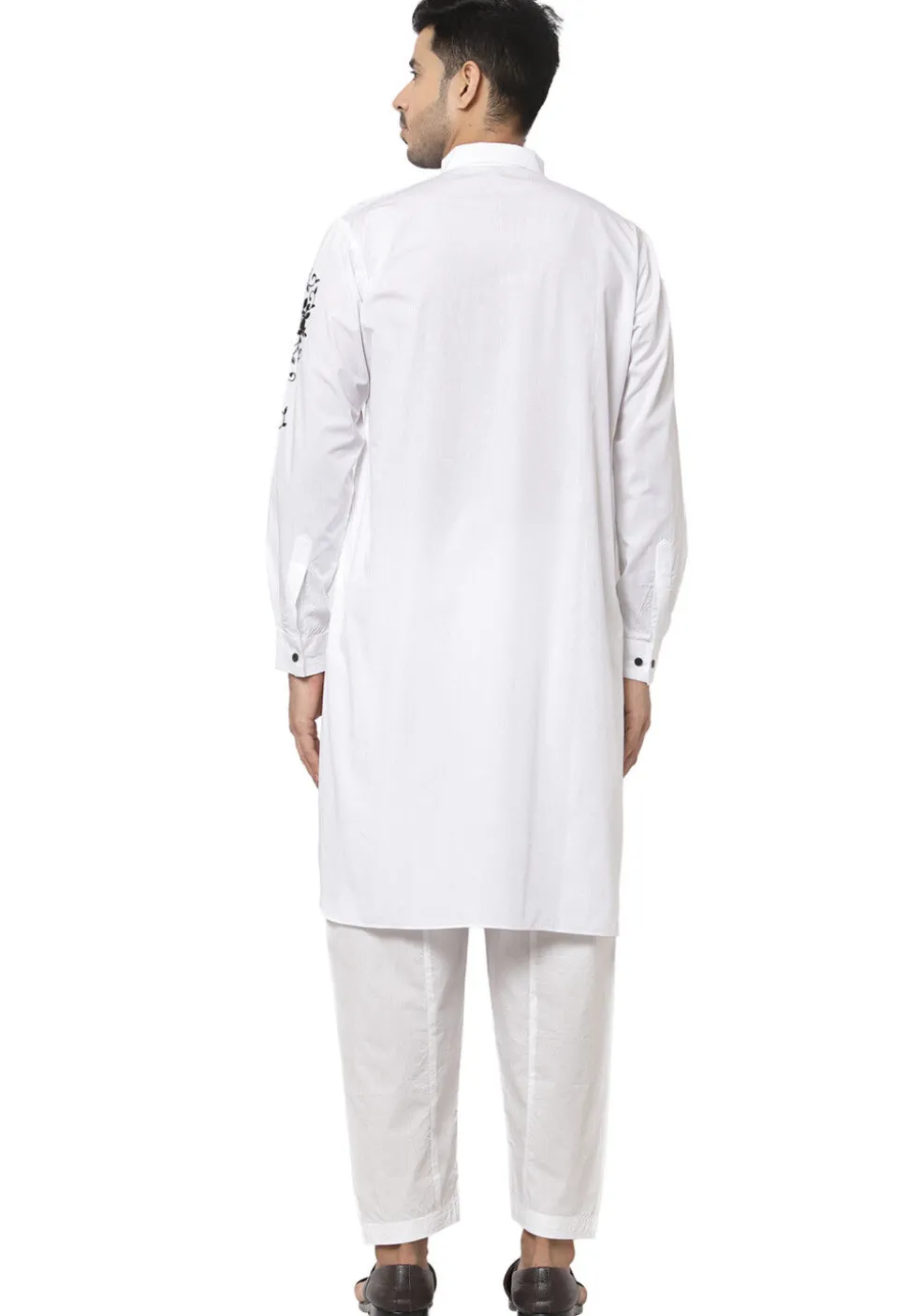 Embroidered Cotton Kurta Set in White