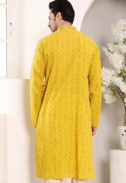 Embroidered Cotton Kurta in Yellow