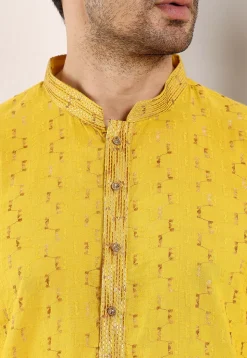 Embroidered Cotton Kurta in Yellow