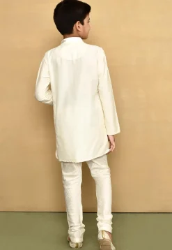 Embroidered Cotton Kurta Set in Off White