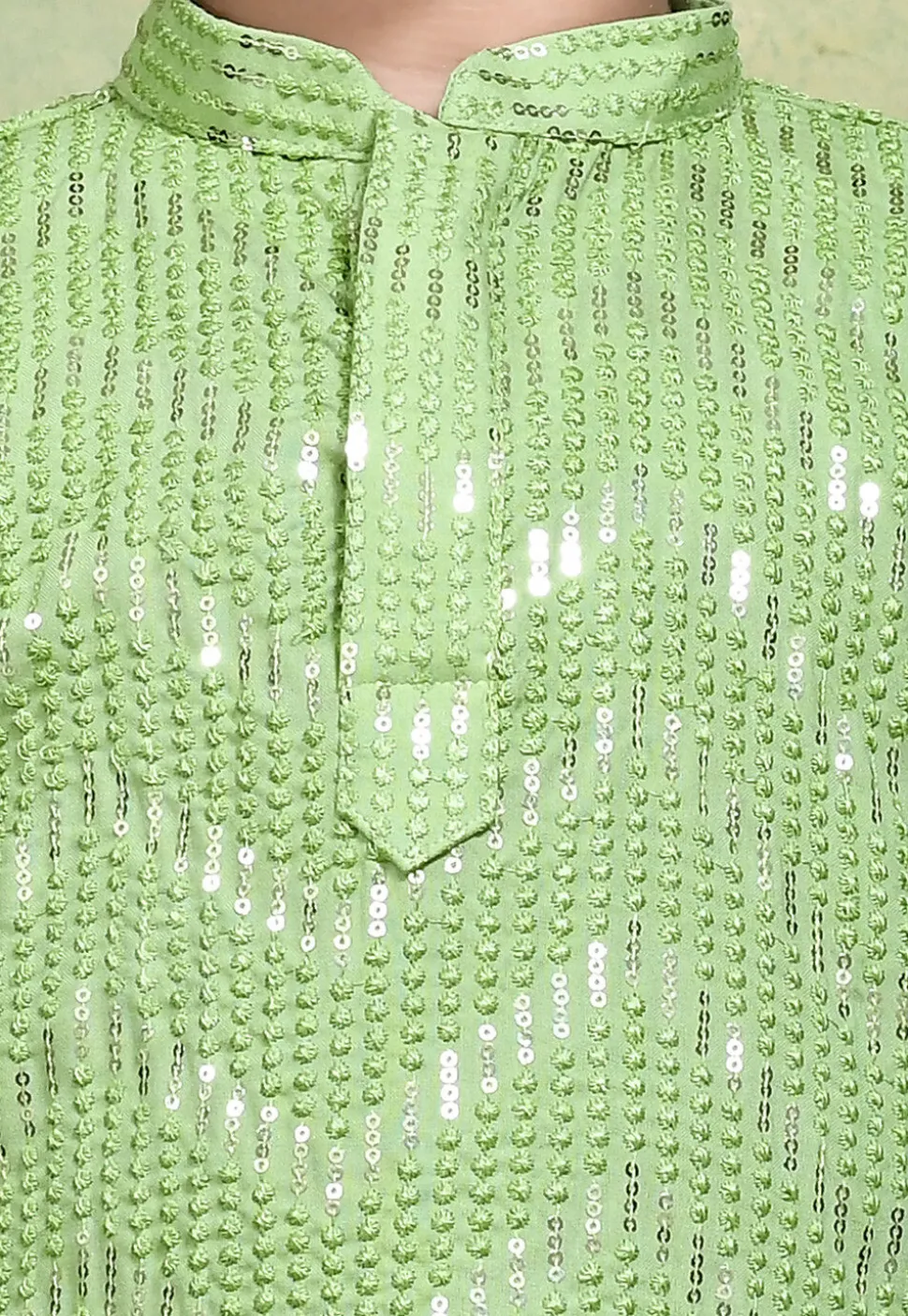 Embroidered Cotton Kurta in Light Green
