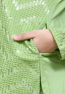Embroidered Cotton Kurta in Light Green