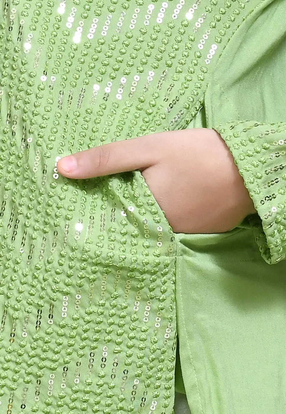 Embroidered Cotton Kurta in Light Green