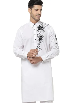 Embroidered Cotton Kurta in White