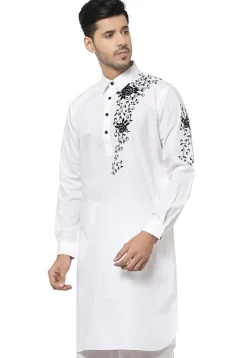 Embroidered Cotton Kurta in White
