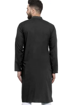 Embroidered Cotton Kurta in Black