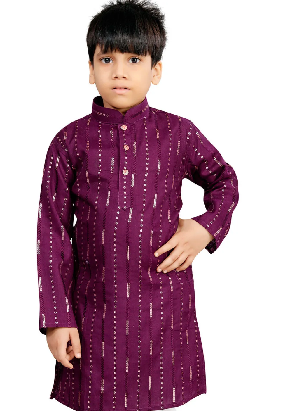 Embroidered Cotton Kurta in Purple