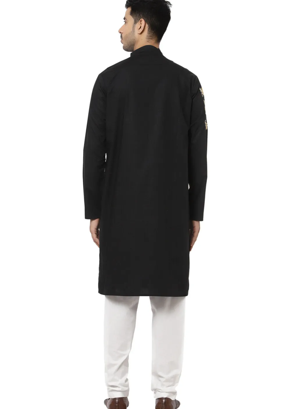 Embroidered Cotton Kurta Set in Black