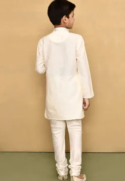 Embroidered Cotton Kurta Set in Off White