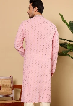 Embroidered Cotton Kurta in Pink