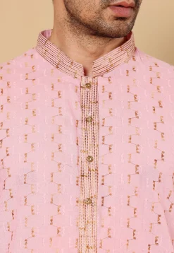 Embroidered Cotton Kurta in Pink