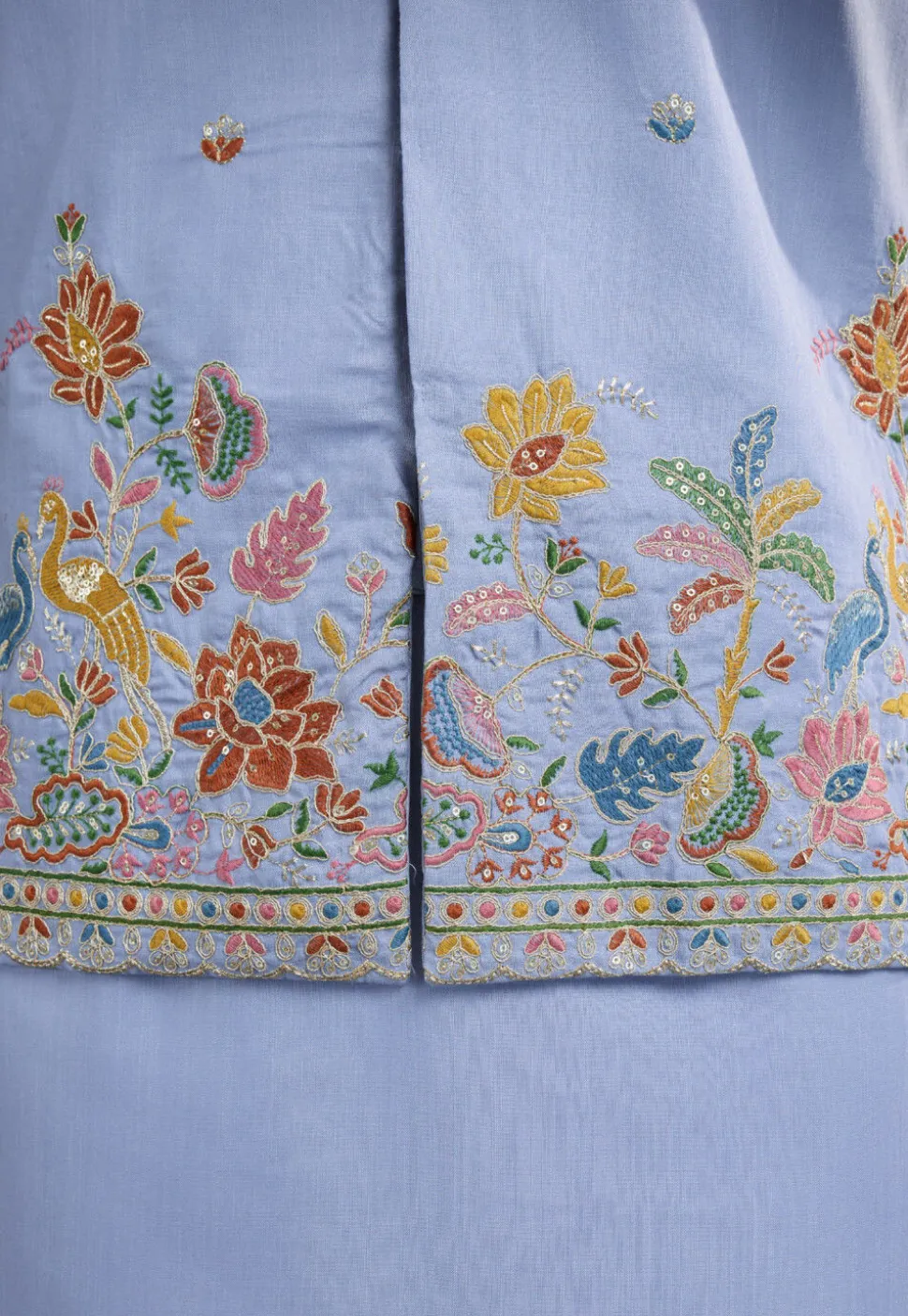 Embroidered Cotton Kurta with Jacket in Blue