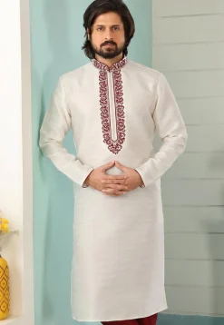 Embroidered Cotton Kurta in White
