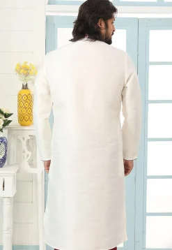 Embroidered Cotton Kurta in White
