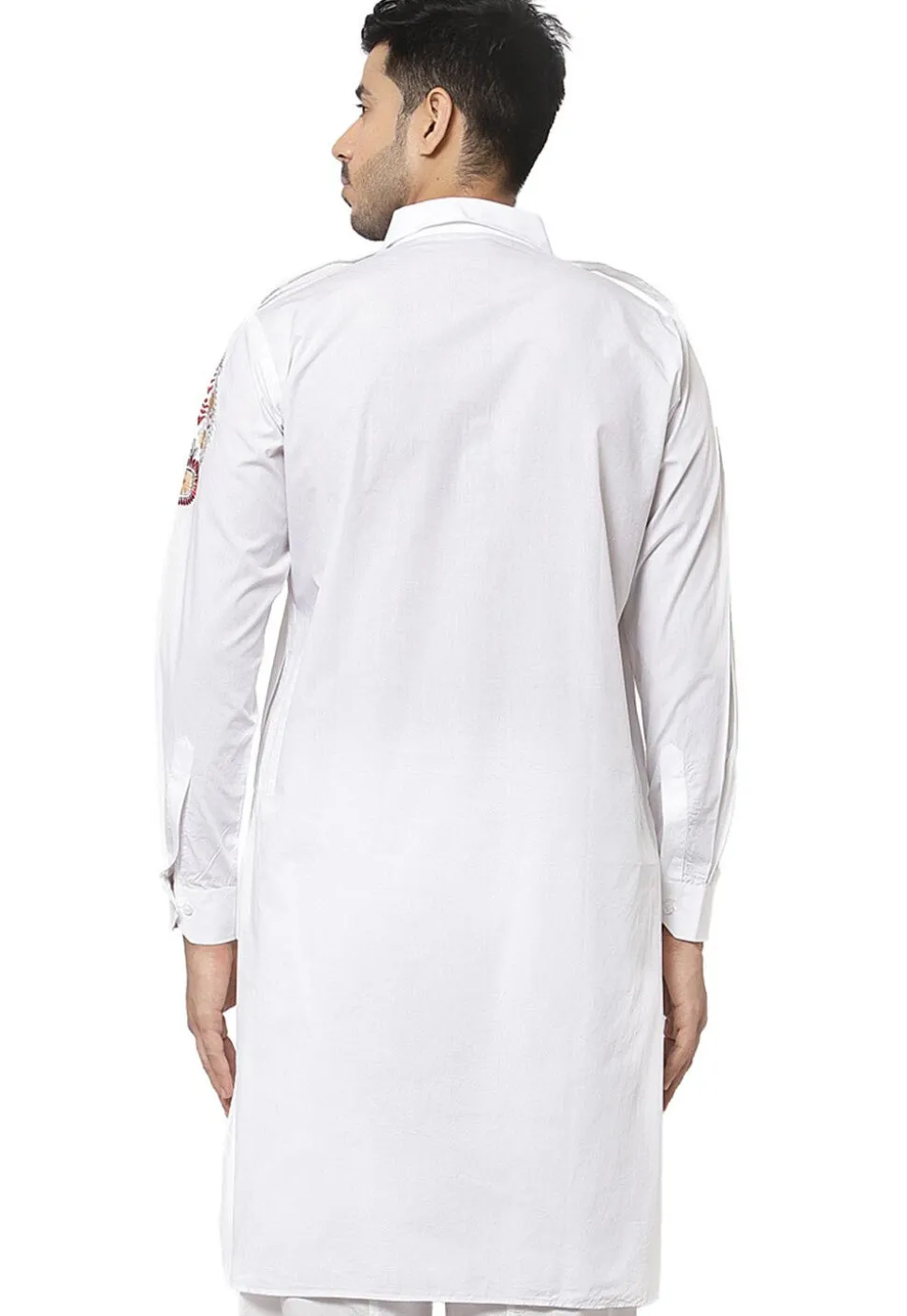 Embroidered Cotton Kurta in White