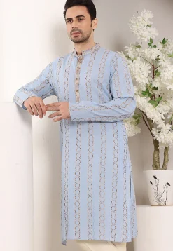 Embroidered Cotton Kurta in Sky Blue