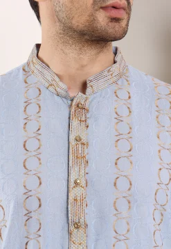 Embroidered Cotton Kurta in Sky Blue