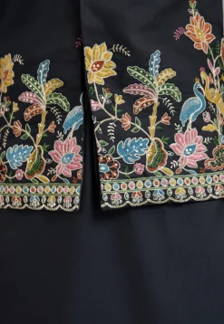 Embroidered Cotton Kurta with Jacket in Black