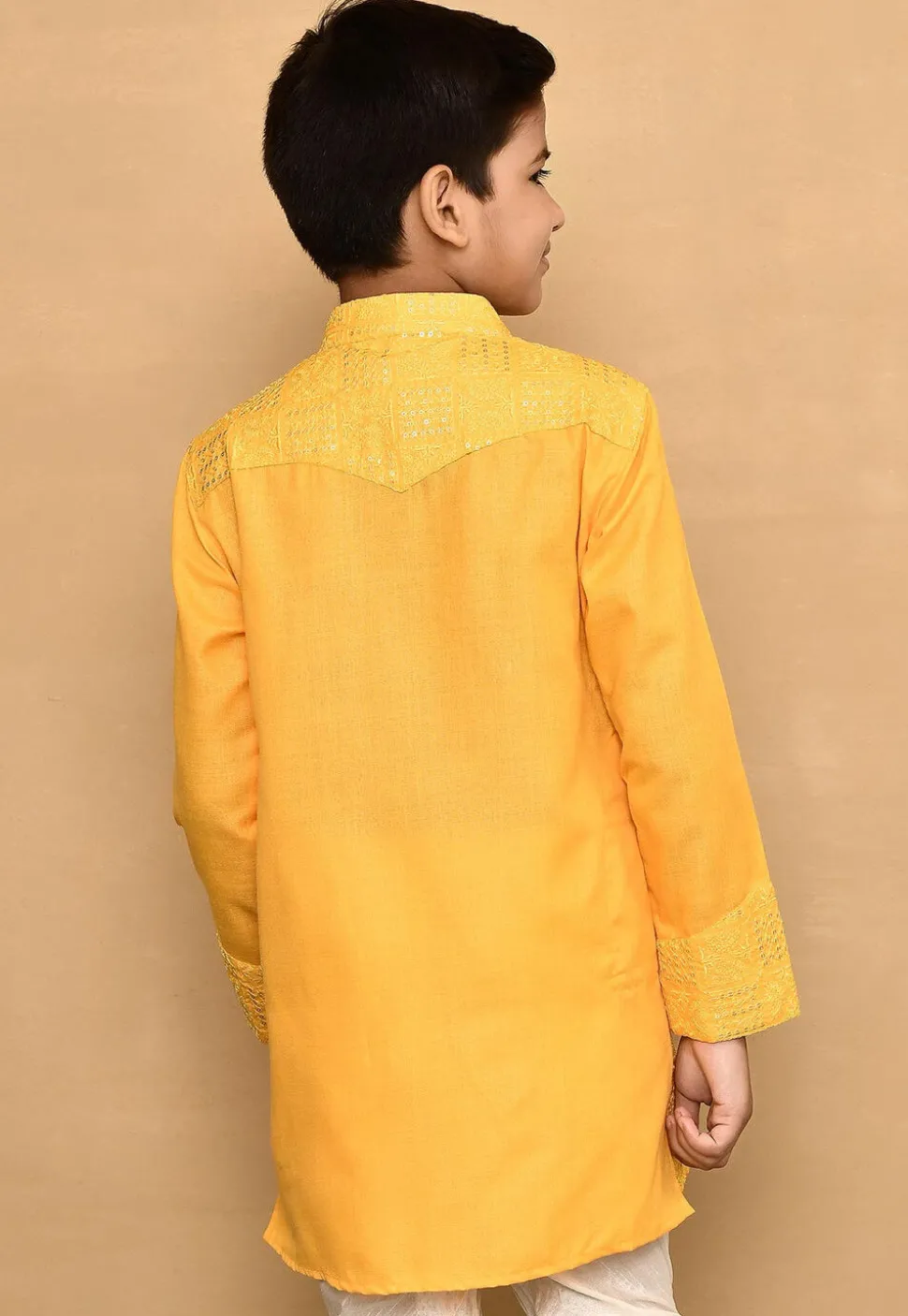Embroidered Cotton Kurta in Yellow