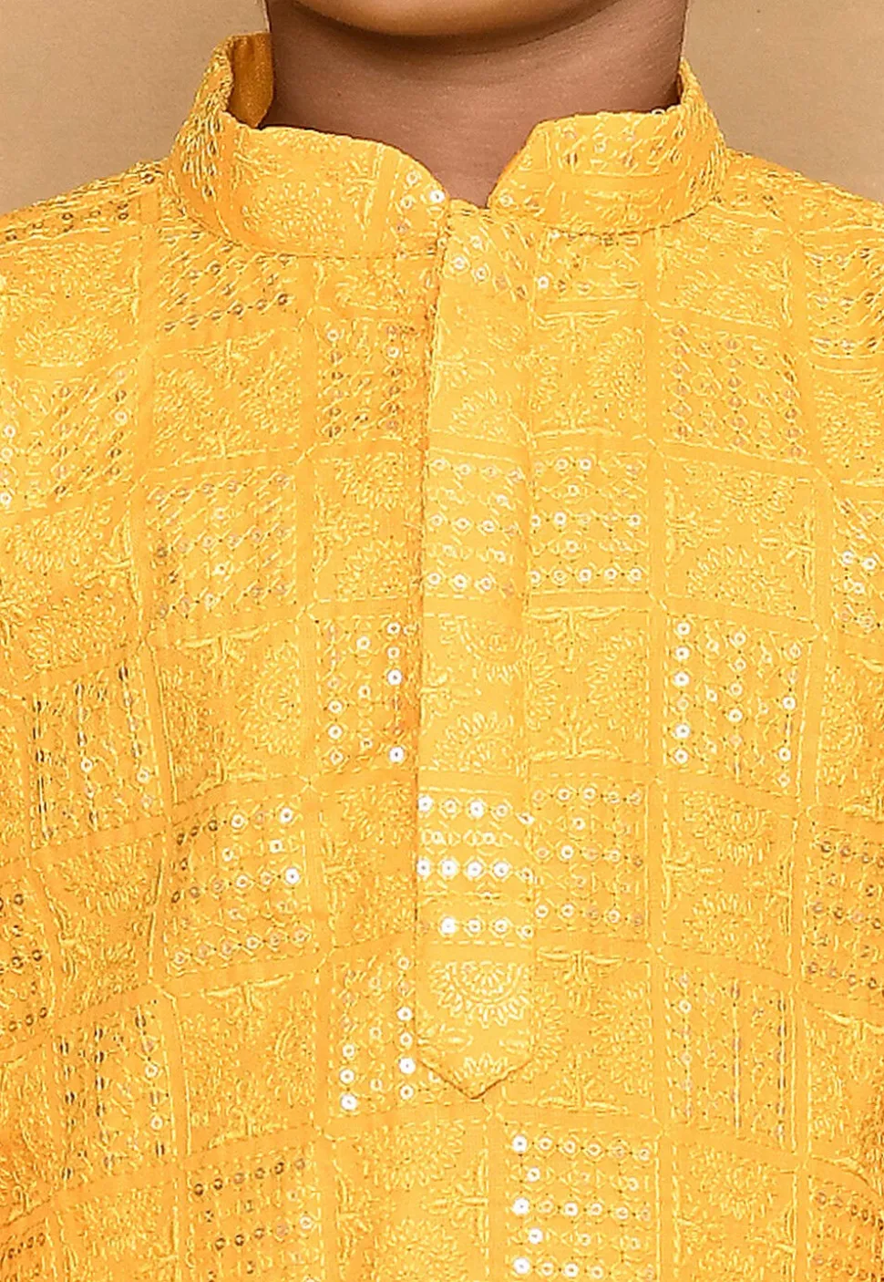 Embroidered Cotton Kurta in Yellow