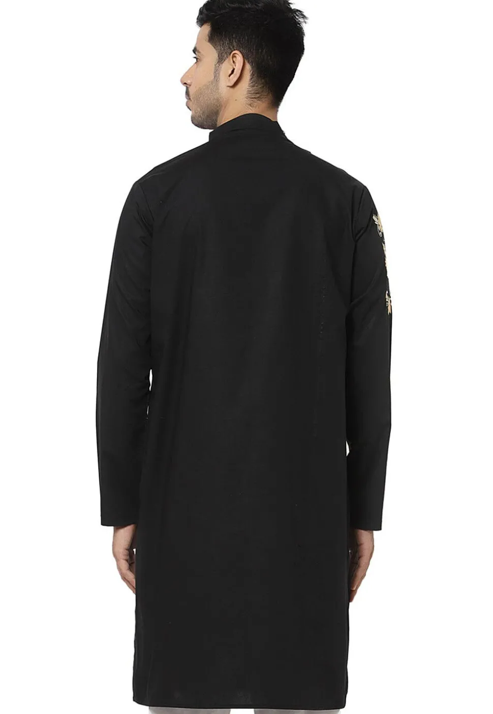 Embroidered Cotton Kurta in Black