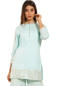 Embroidered Cotton Kurti in Sky Blue