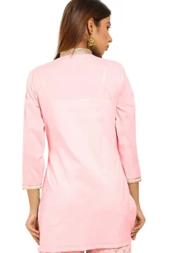Embroidered Cotton Kurti in Pink