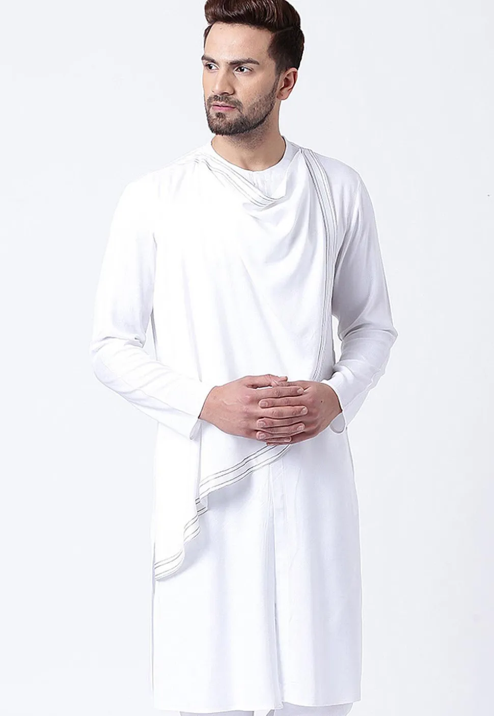 Embroidered Cotton Layered Kurta in White