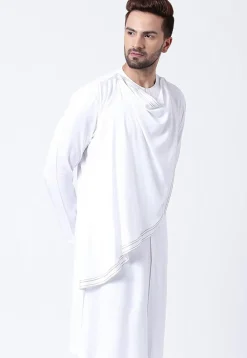 Embroidered Cotton Layered Kurta in White