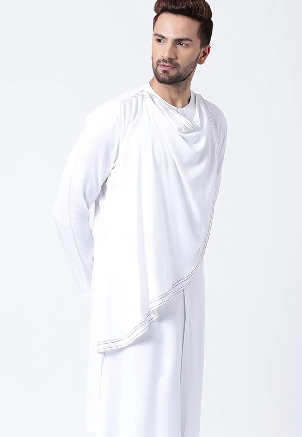 Embroidered Cotton Layered Kurta in White