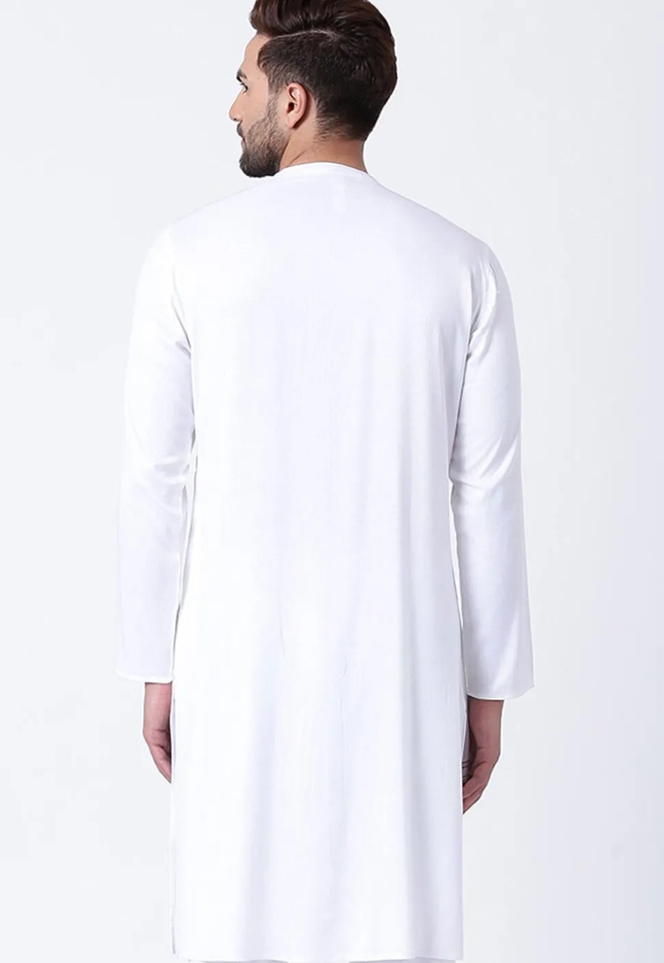 Embroidered Cotton Layered Kurta in White