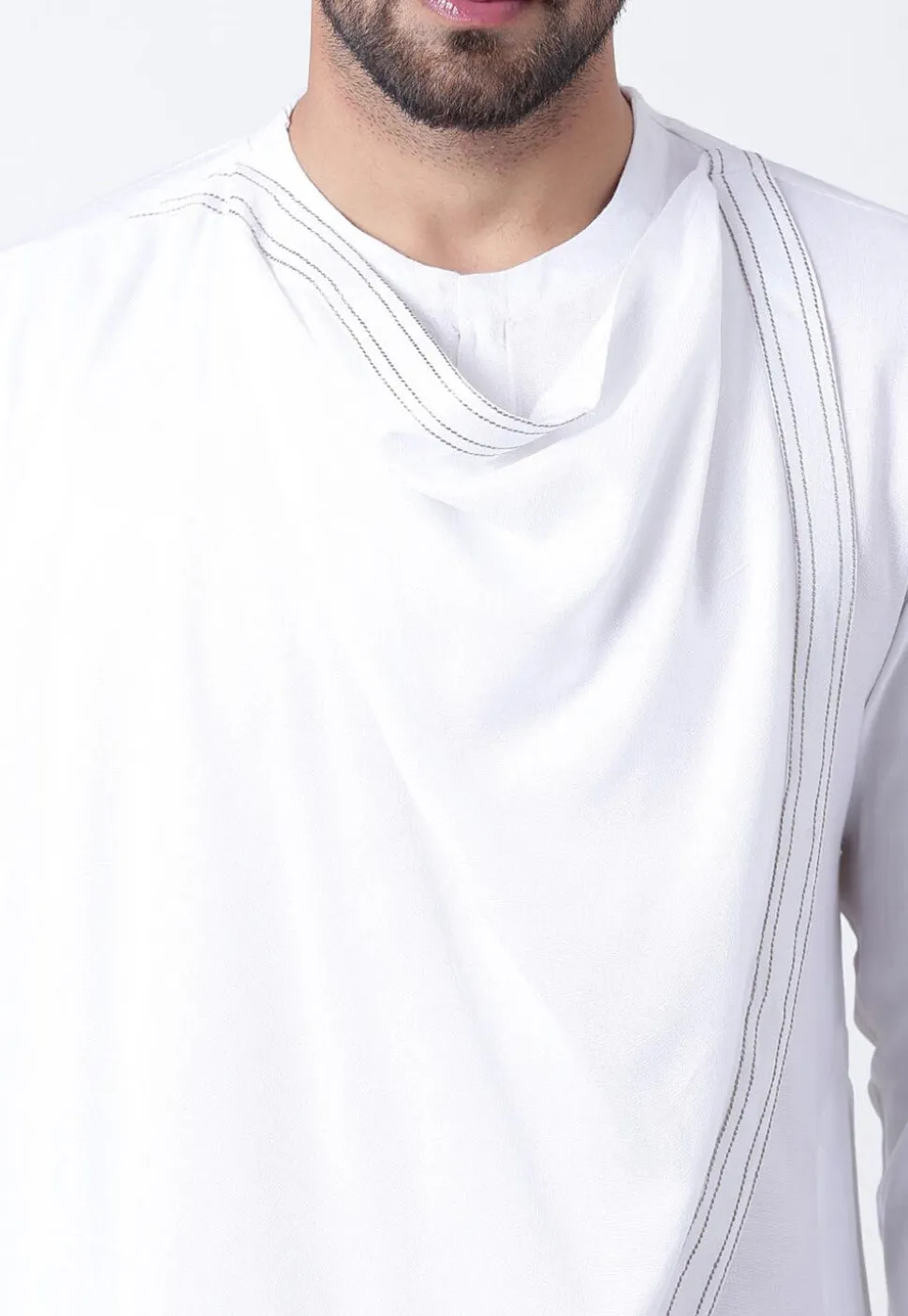 Embroidered Cotton Layered Kurta in White