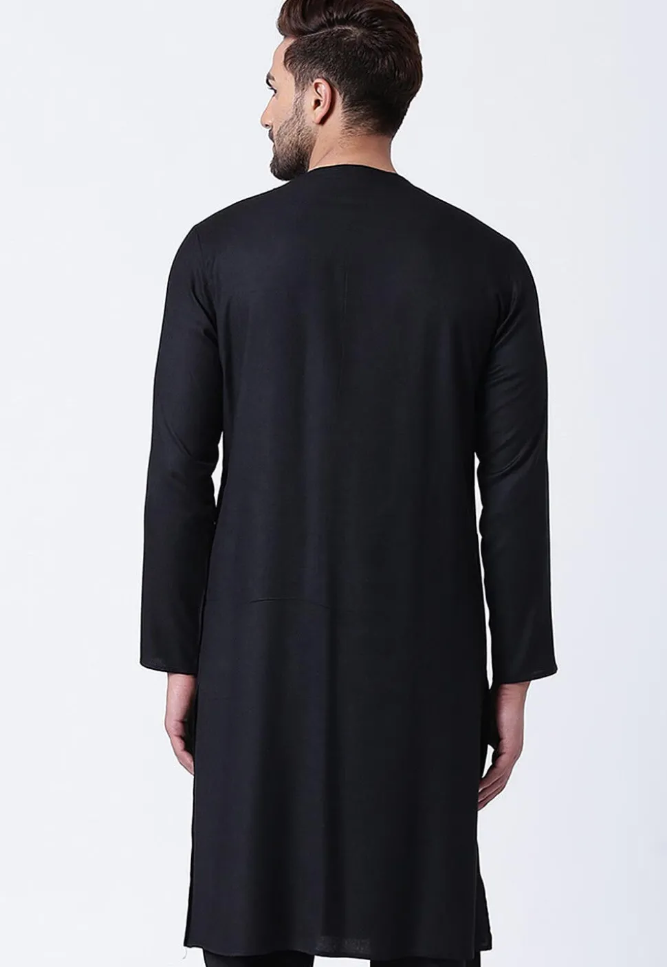 Embroidered Cotton Layered Kurta in Black