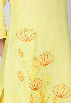 Embroidered Cotton Linen Kurta with Palazzo in Yellow