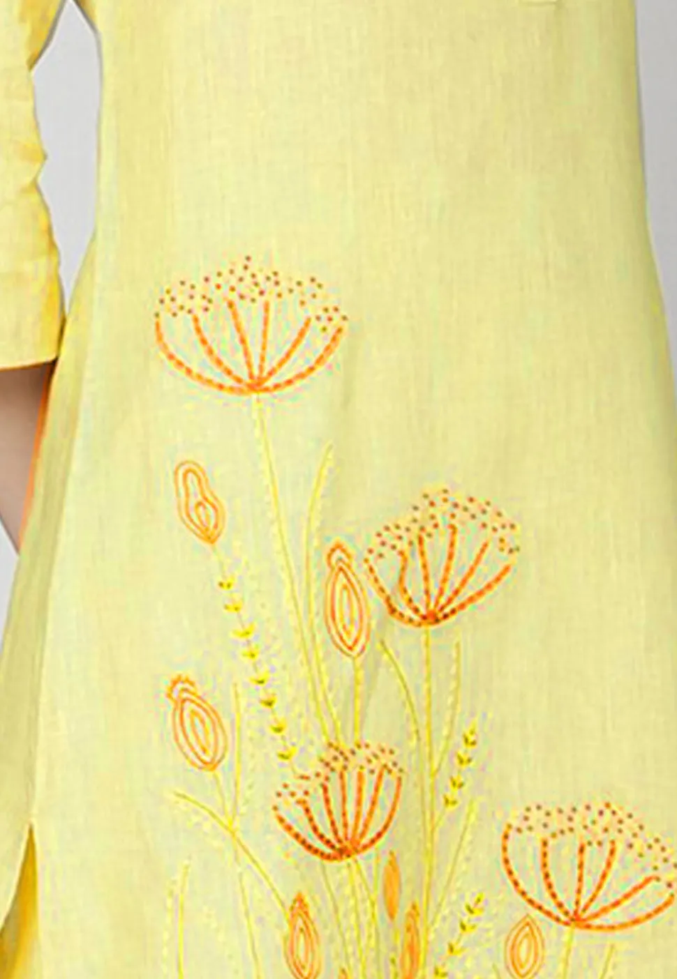 Embroidered Cotton Linen Kurta with Palazzo in Yellow